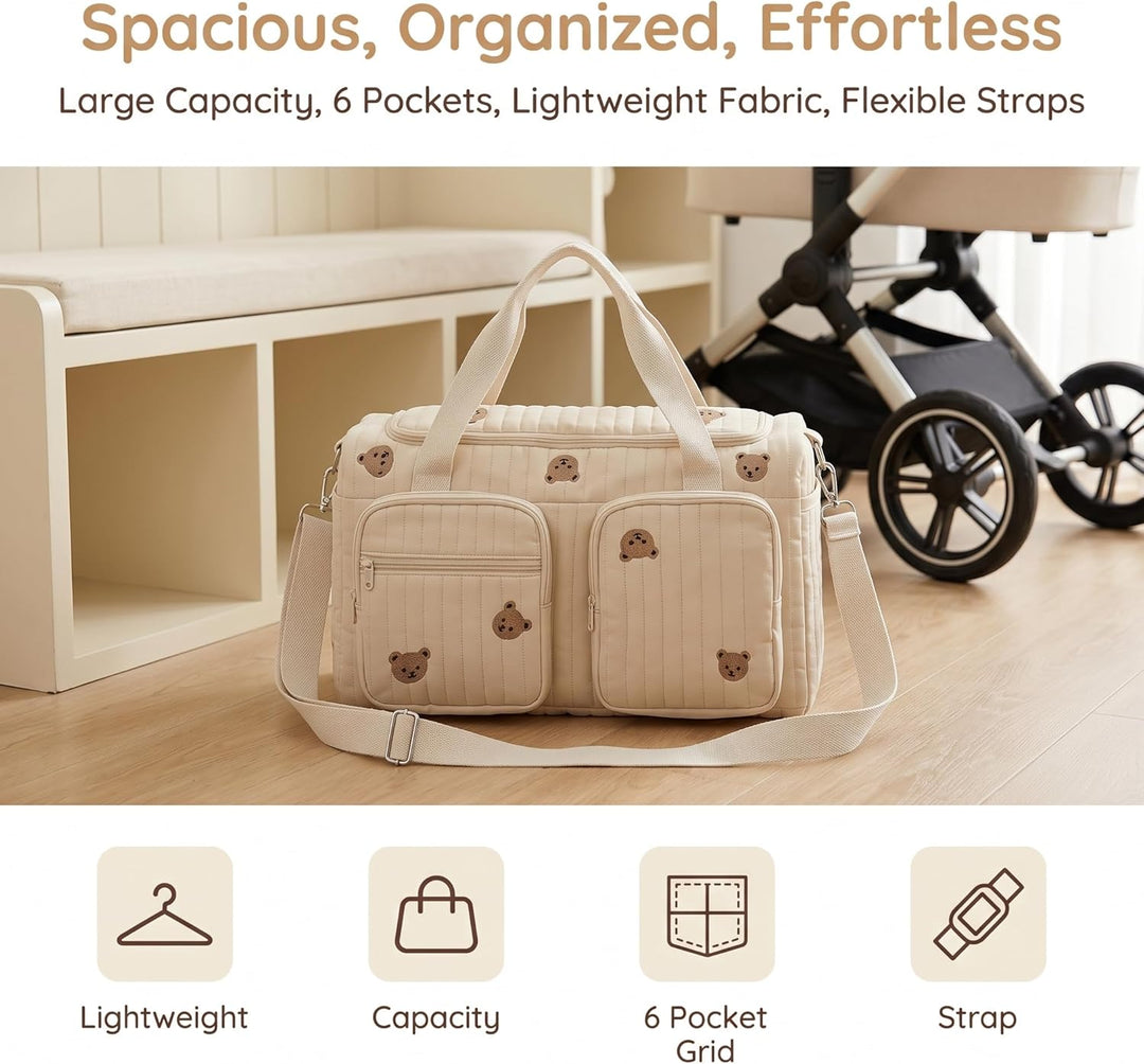 Baby Wickeltasche Grosse Kliniktasche 48x26x22cm Reisewindeltasche Tragetasche Baumwolle Henkeltasch