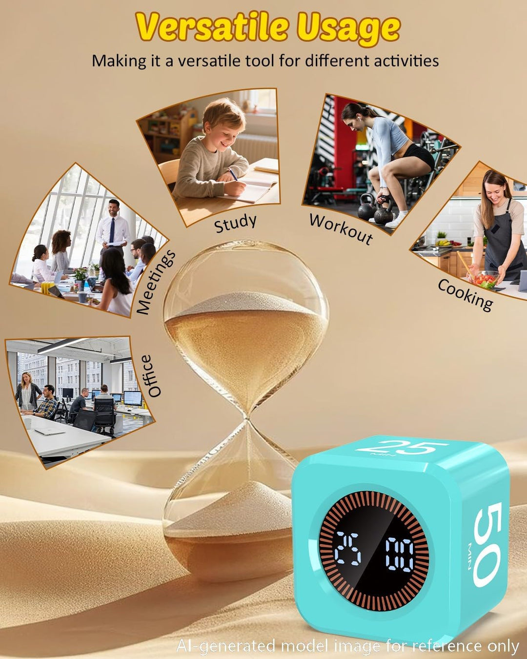 Pomodoro Timer-Würfel, visuelle Produktivität, Flip-Timer für Kinder, Klassenzimmer, Schreibtisch, 5
