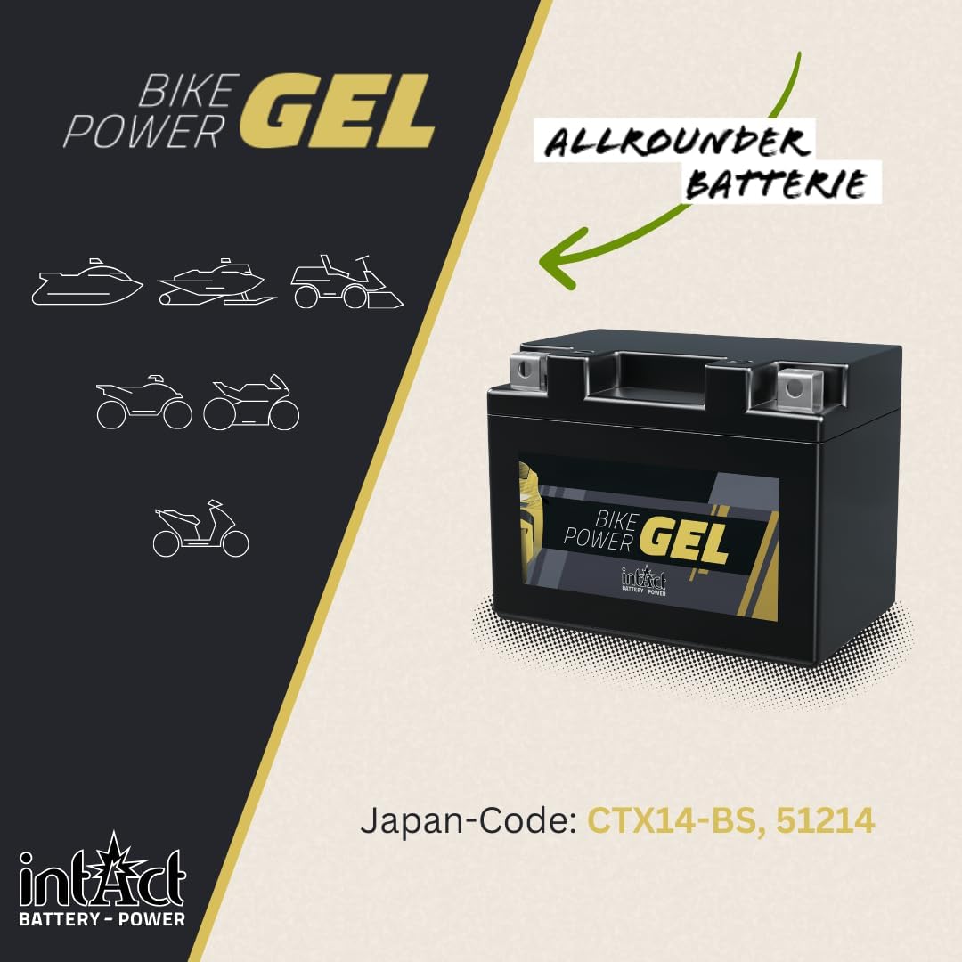intAct - GEL MOTORRADBATTERIE | Batterie mit +30% Startleistung. Für Roller, Motorrad, Quad, Rasentr