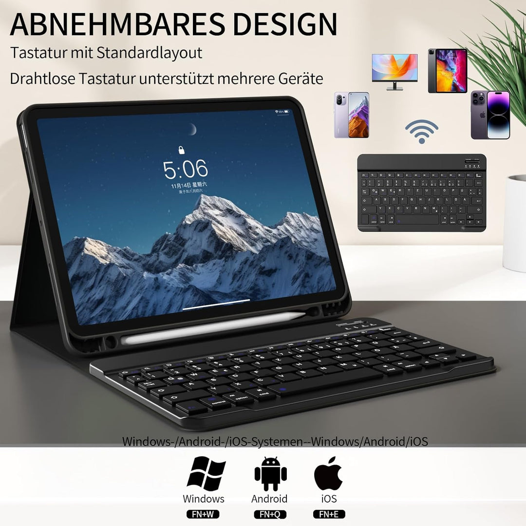 Tastatur Hülle für iPad (A16) 11 Zoll 2025/10. Generation 2022 10.9 Zoll, Magnetische Abnehmbare Kab