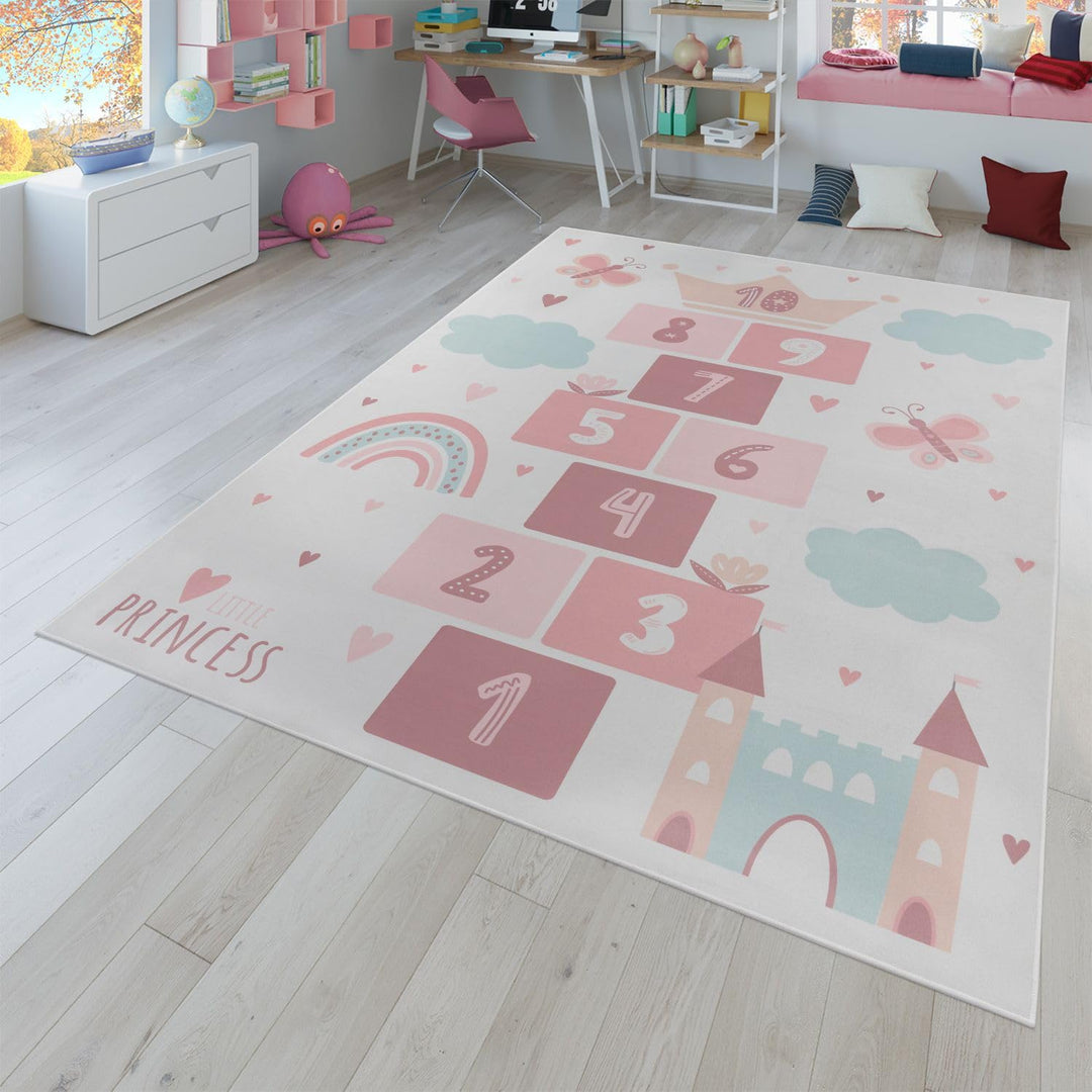 TT Home Kinderteppich Babyzimmer Teppich Kinderzimmer rutschfest Tiere Weltkarte Autos, Farbe:Rosa C