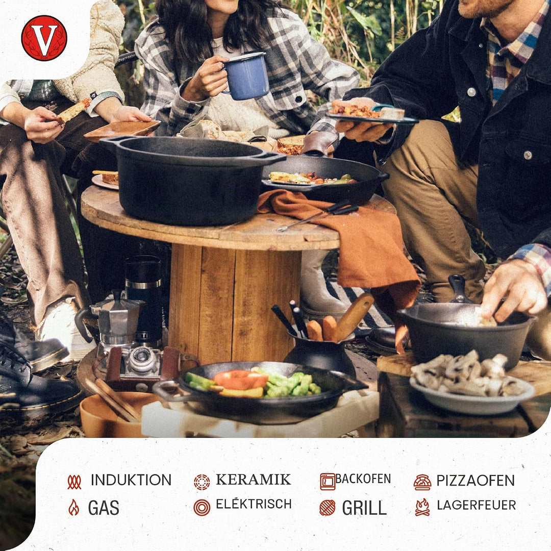 Victoria Dutch Oven Combo Gusseisen Eingebrannte 31cm/ 5,7L, Cast Iron Topf Brot Backen Seasoned Tox