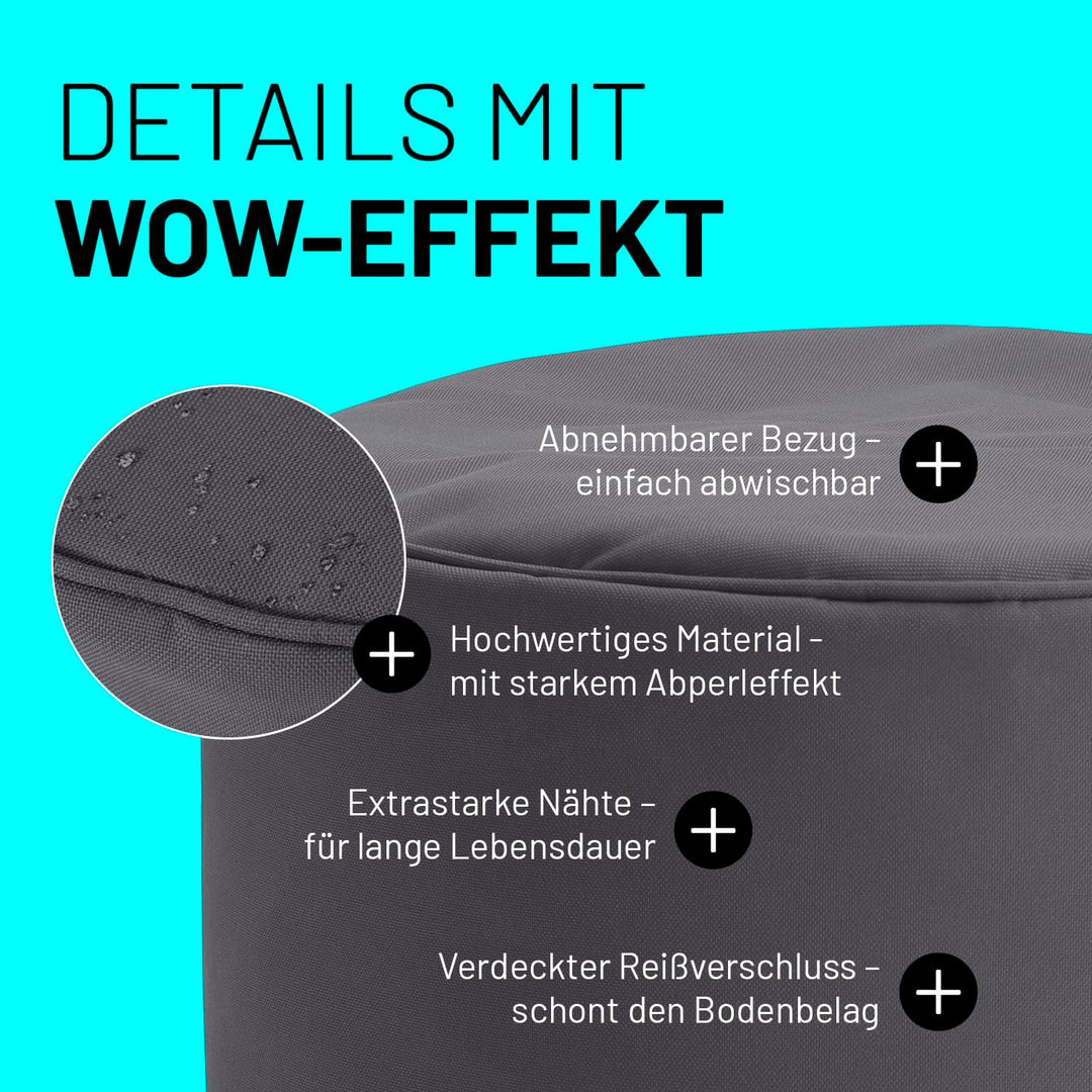 Lumaland Sitzsack Pouf (50 L) | Kompakter Sitzsack mit 3-in-1-Funktion: bequemer Hocker, praktisches