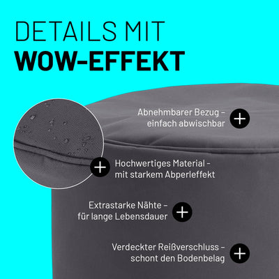 Lumaland Sitzsack Pouf (50 L) | Kompakter Sitzsack mit 3-in-1-Funktion: bequemer Hocker, praktisches