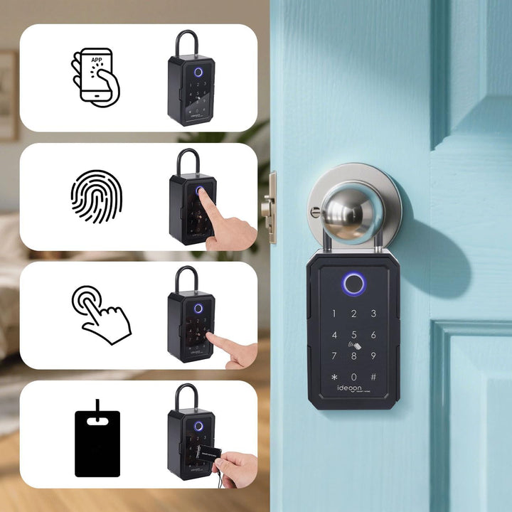 ideoon Smarter Schlüssel-Safe mit Fingerabdruck, PIN, Transponder-Karte, Bluetooth – Eine sichere Ke