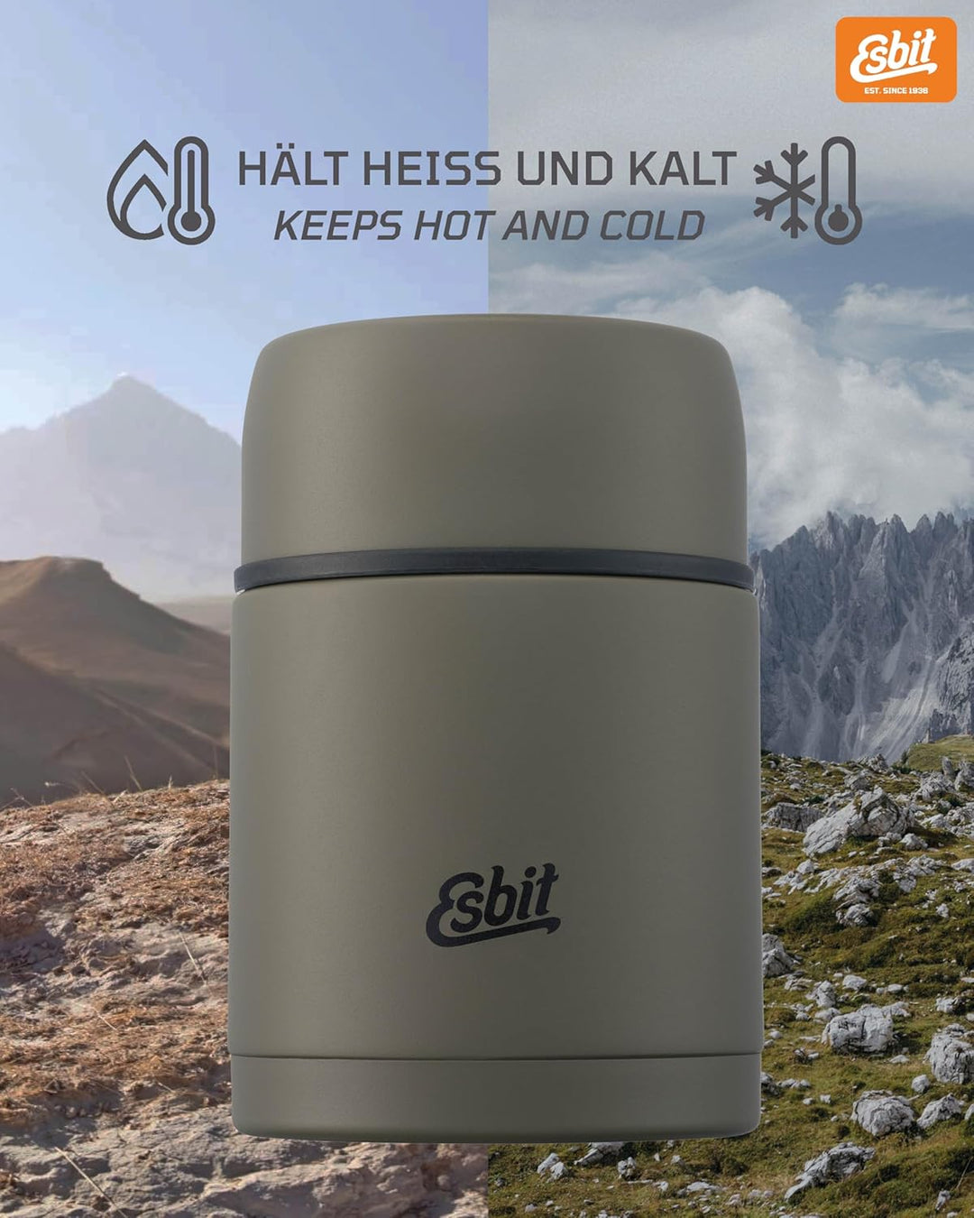 Esbit Thermobehälter Classic für Speisen - Warmhaltebehälter 750 ml in Olivgrün - aus Edelstahl für