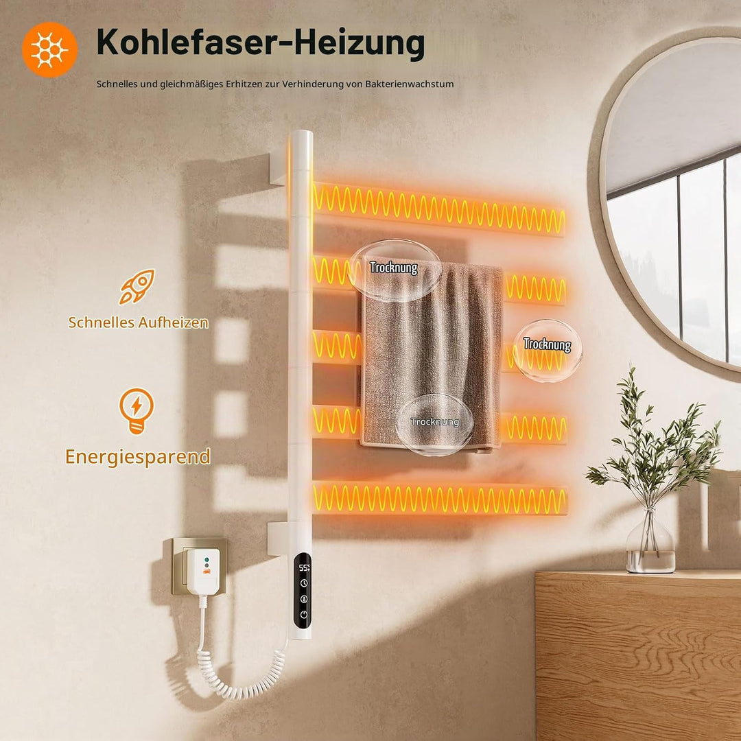 Handtuchheizkörper 180° Drehung Elektrisch Handtuchwärmer Handtuchtrockner 450×680mm 120W Weiss Elek
