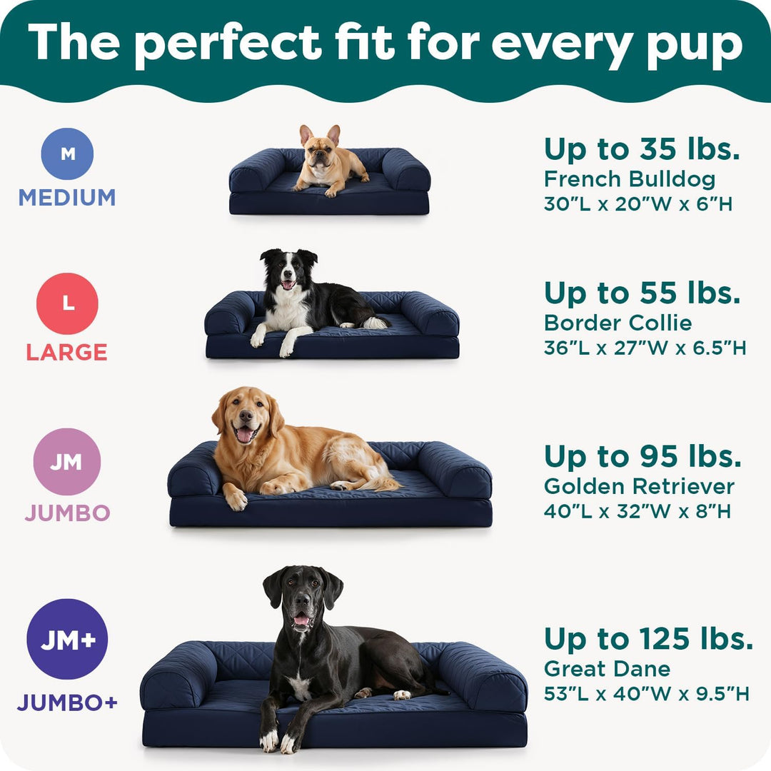 Furhaven Large Orthopedic Dog Bed Faux Fur & Velvet Sofa-Style w/ Removable Washable Cover - Dark Sa
