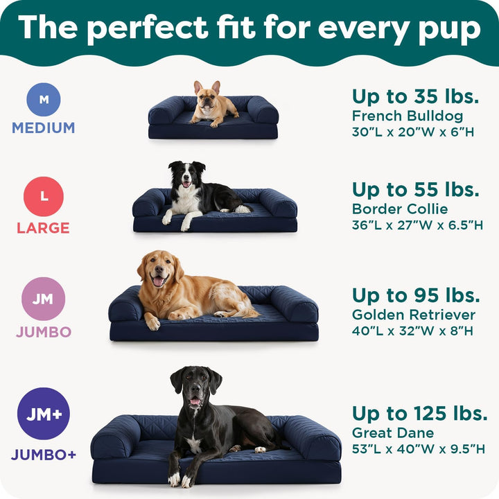 Furhaven Large Orthopedic Dog Bed Faux Fur & Velvet Sofa-Style w/ Removable Washable Cover - Dark Sa
