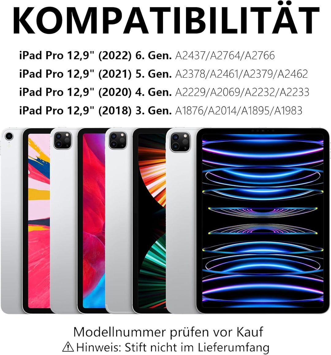 Für iPad Pro 12,9 Hülle mit Tastatur, für iPad Pro 12,9" 3-6. Gen (2018-2022) Modelle (A1980/A2435 u
