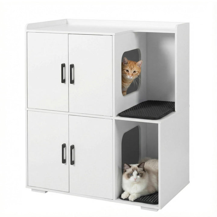 Katzenklo Schrank für 2 Katzen, Katzentoilette Schrank Zweistöckiger, Katzenklo Haus, Katzenhöhle Ho