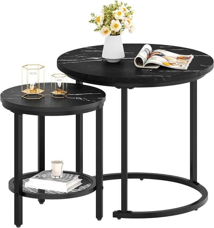 YITAHOME Couchtisch 2er Set Rund, Wohnzimmertisch Modern mit Stauraum, Beistelltisch 2er Set Stapelb
