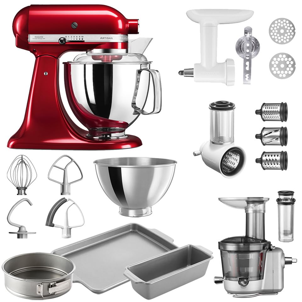 KitchenAid Artisan Küchenmaschine, 4,8 Liter, inkl. Zubehör, 15-teilig, Entsafter-Vorsatz, Liebesapf
