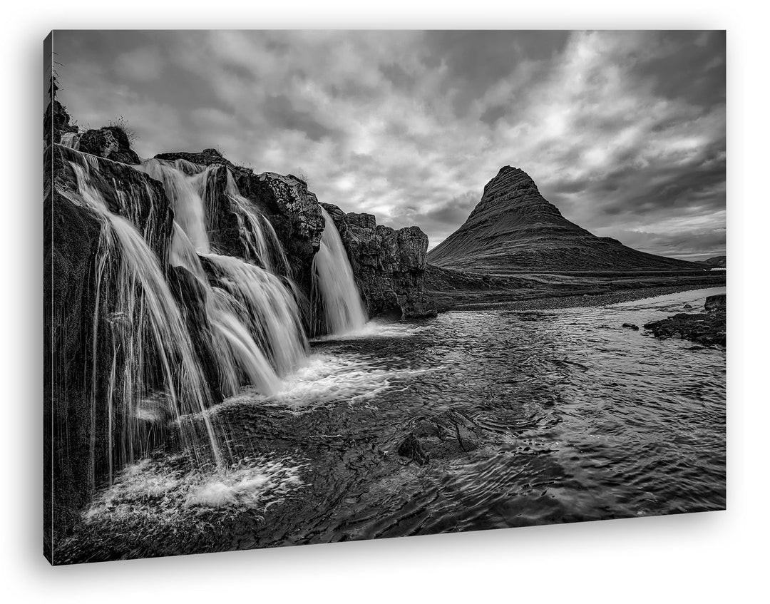 deyoli atemberaubende Wasserfälle in Island Format: 80x60 Effekt: Schwarz/Weiss als Leinwand, Motiv