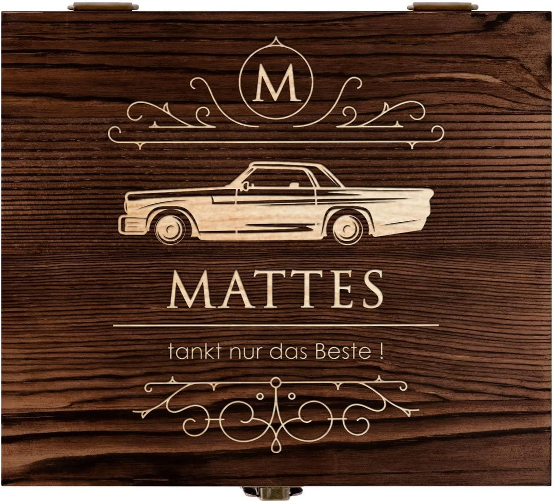 Maverton Whisky Steine Set - in Holzbox mit Gravur - 8 Eiswürfel + 2 Whisky Gläser - wiederverwendba