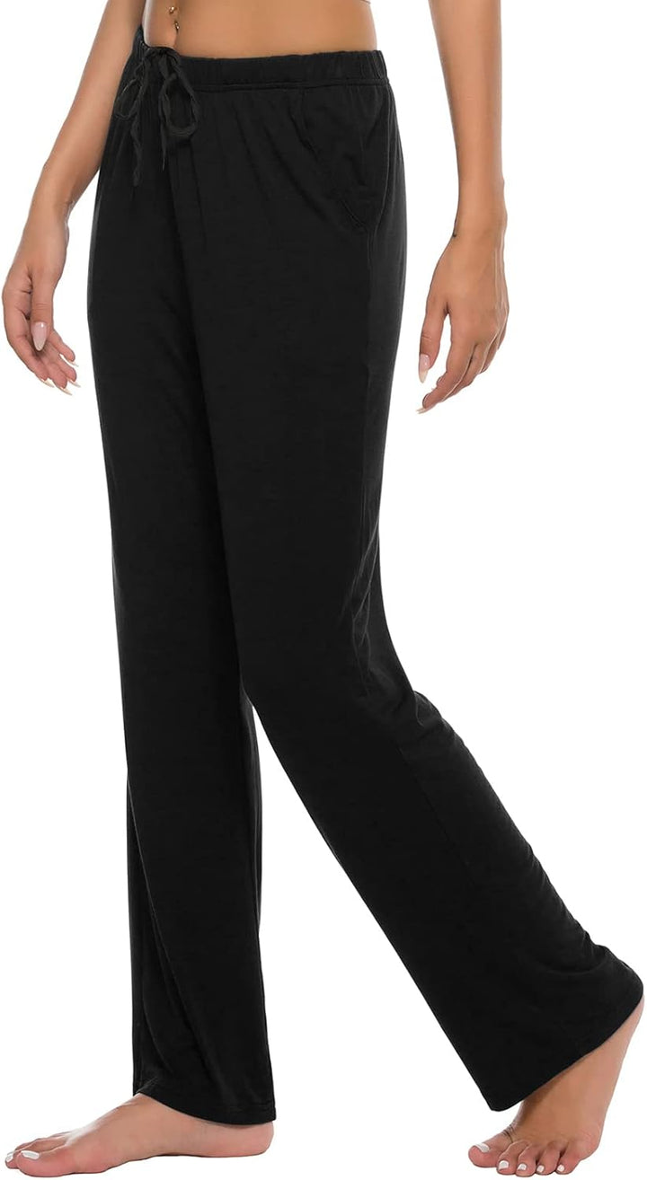 JINSHI Damen Schlafanzughose Lang Pyjamahose Weich Modal Nachtwäsche Freizeithose, Schwarz+dunkelgra