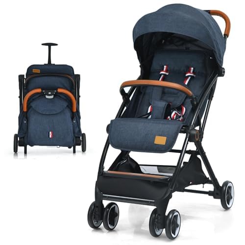 FANTASK Kinderbuggy faltbar, 5-Punkt-Sicherheitsgurt mit Liegefunktion, Reisebuggy mit Verdeck & ver