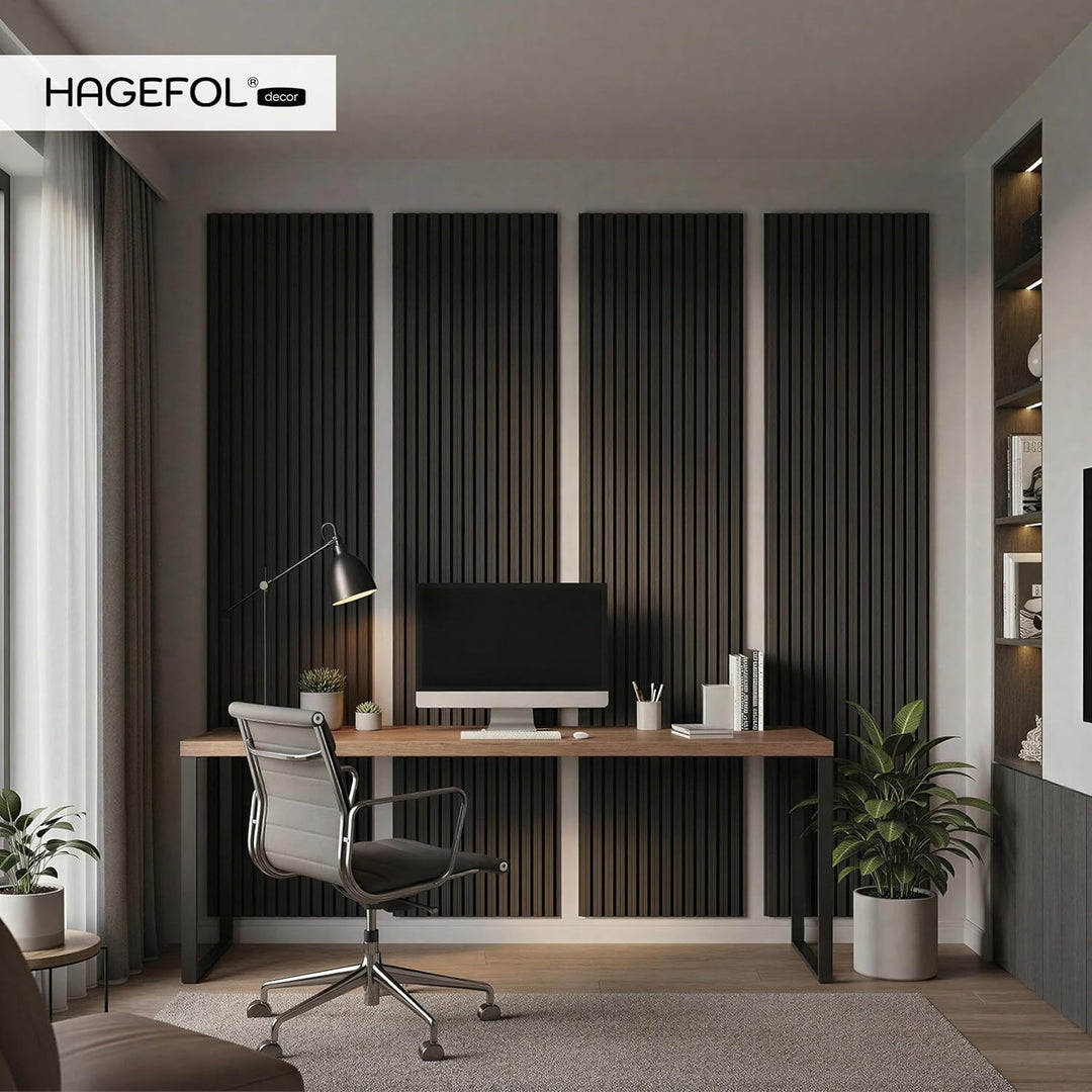 HAGEFOL® Akustikpaneele selbstklebend EasyFix, 240x56cm, Farbe: Schwarz Holz, Lamellen Wandpaneele f