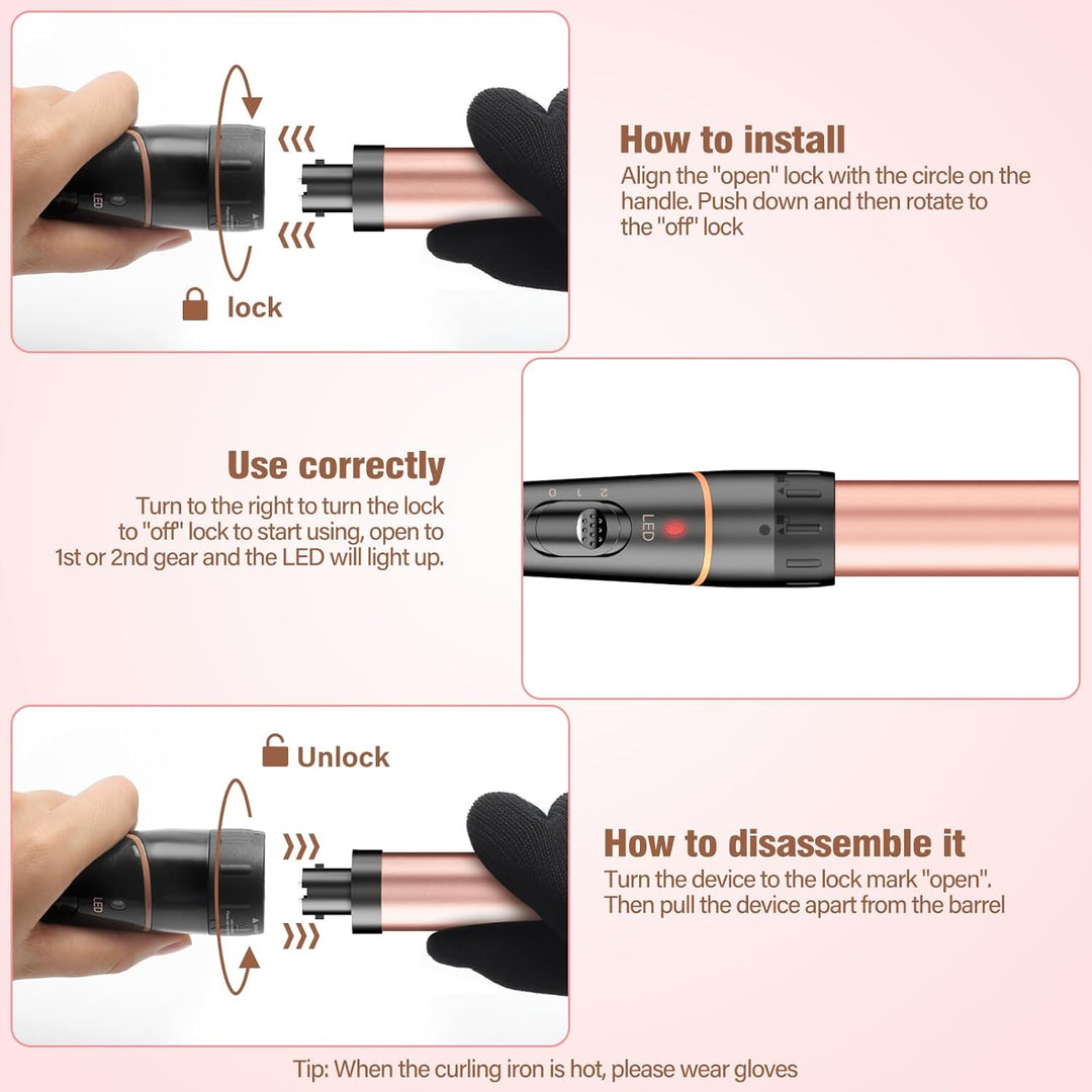 BESTOPE PRO Lockenstab Set 5-in-1 – 3 Keramikfässer für Grosse Locken &amp; Wellen – Schnelles Aufheizen