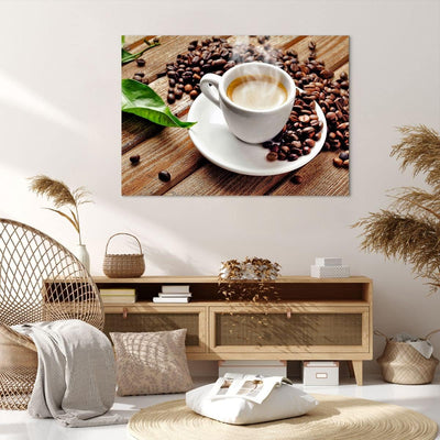 Bilder auf Leinwand 100x70cm Leinwandbild Kaffee Tasse Espresso heiss Gross Wanddeko Bild Schlafzimm