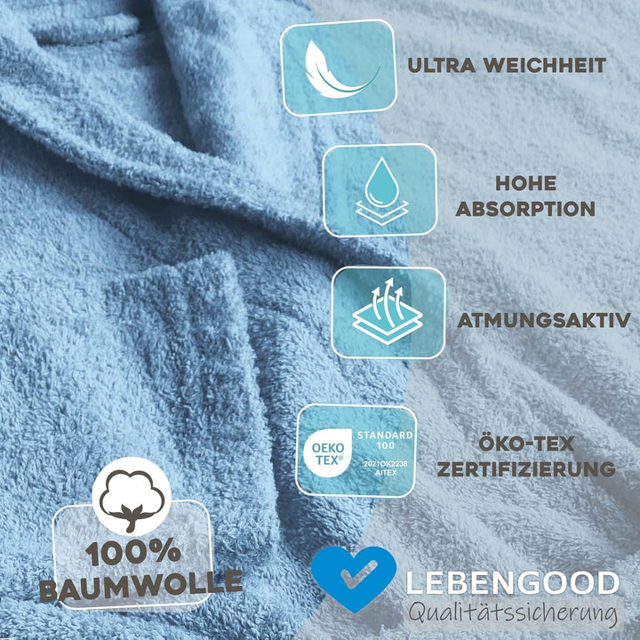 LEBENGOOD Bademantel für Damen, Herren, Unisex, Frottee 100% Baumwolle 400 gr, Flauschig, Kuschelig,