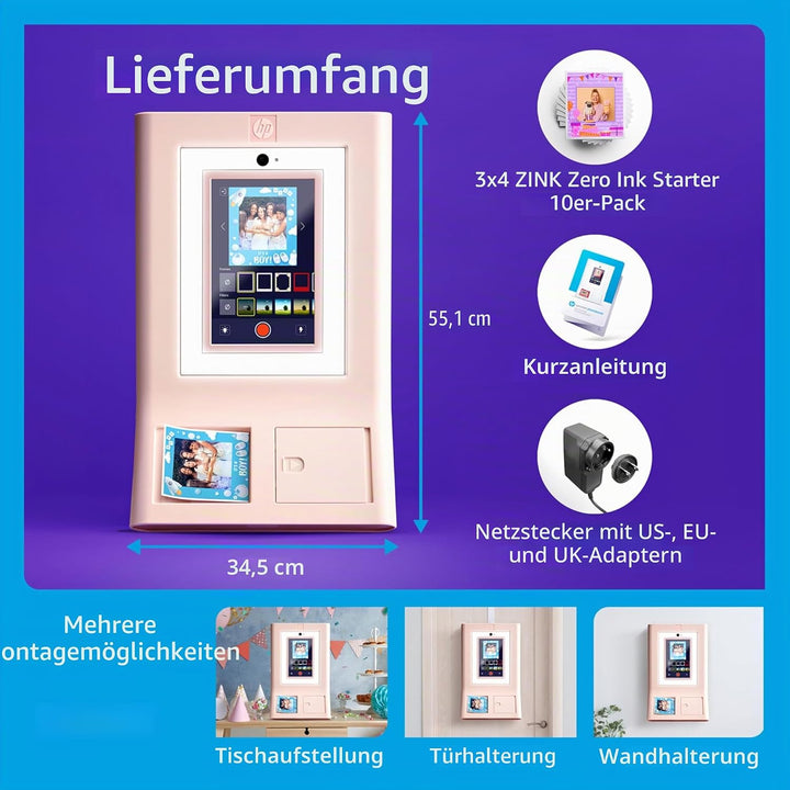 HP Sprocket Fotobox-Maschine Sofort-Farb-Fotodrucker (Pink) Papier-Paket + Zink 3,5 x 4,25” Zink-Sel