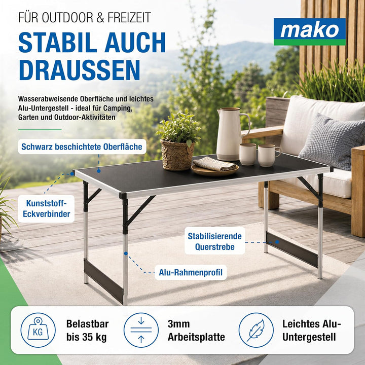 mako Tapeziertisch Profi, 3er-Set – Höhenverstellbarer Multifunktionstisch mit Alu-Rahmen, robuster