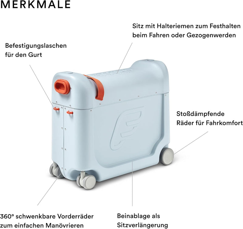 Stokke JetKids BedBox, Blue Sky - Aufsitzkoffer & Flugsitzbett – Damit Dein Kind im Flugzeug entspan