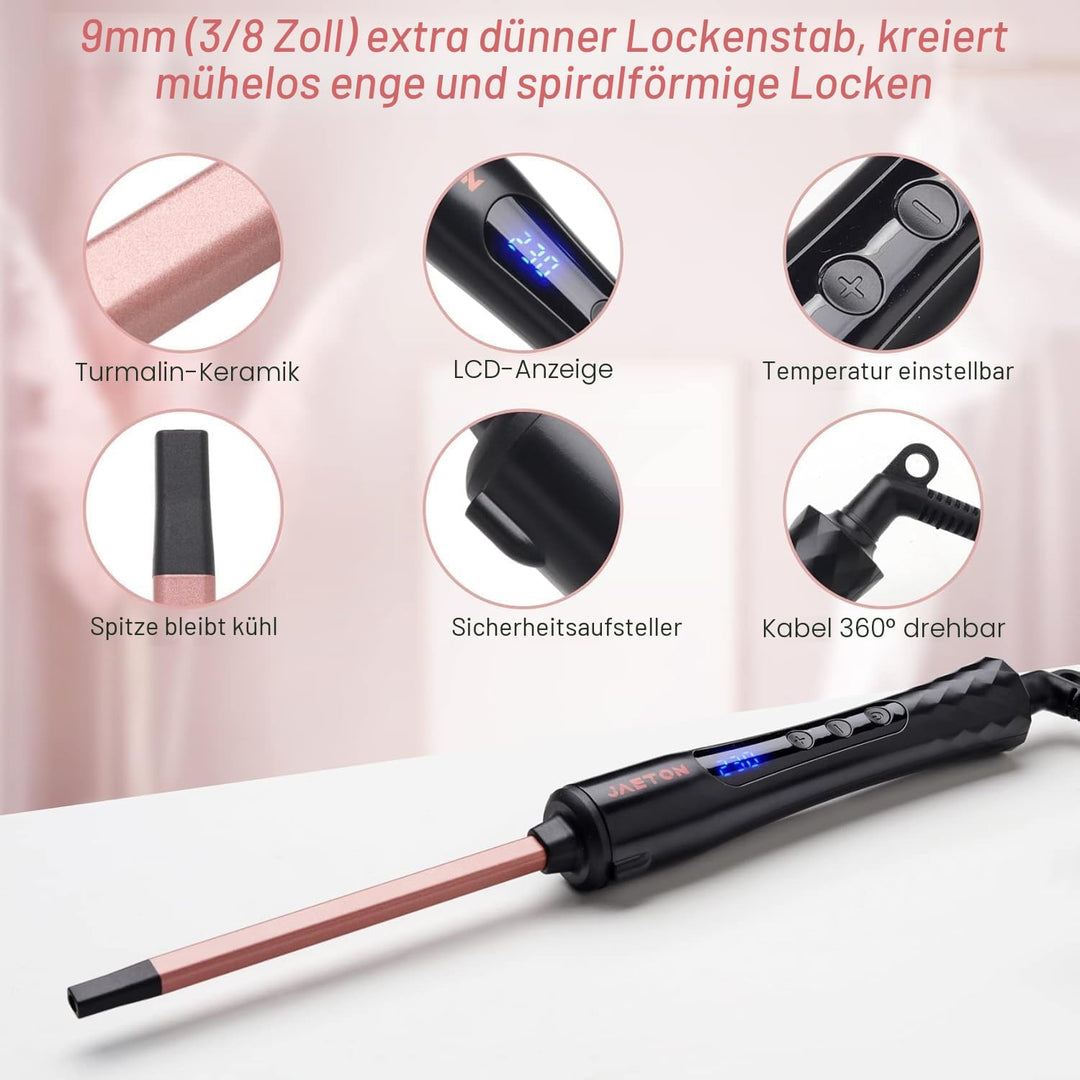 Lockenstab 9mm, Vierkantrohr Lockenstäbe Keramik Dünner Lockenstab Lockenwickler Dünn enge Locken, S
