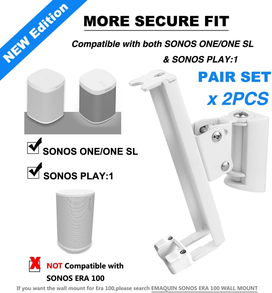 EMAQUIN Wandhalterung Paar(2 Stück) für SONOS One/SONOS One SL/SONOS Play 1 Speaker(Drehbar und neig
