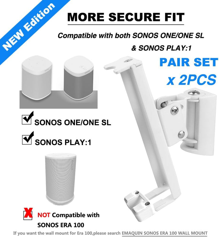 EMAQUIN Wandhalterung Paar(2 Stück) für SONOS One/SONOS One SL/SONOS Play 1 Speaker(Drehbar und neig