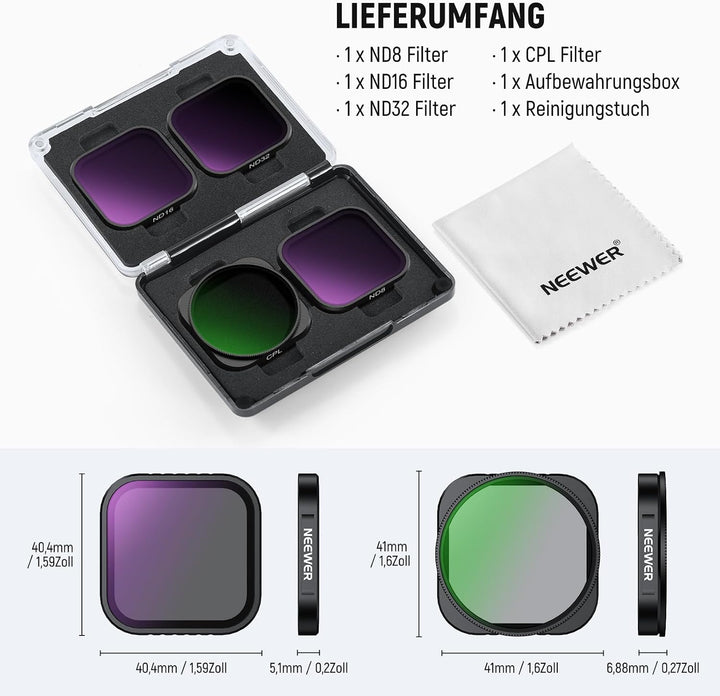 NEEWER 4er Pack ND Filter kompatibel mit Insta360 Ace Pro/Ace Pro 2, CPL + ND8 + ND16 + ND32, Nicht
