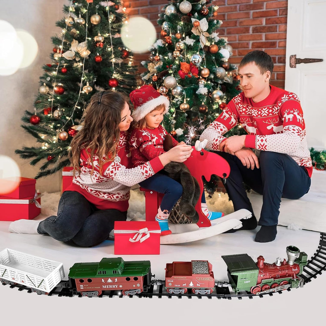 Weihnachtszug Ferngesteuert Kindereisenbahn Set – Elektrische Eisenbahn Spielzeug mit Dampf Effekt,