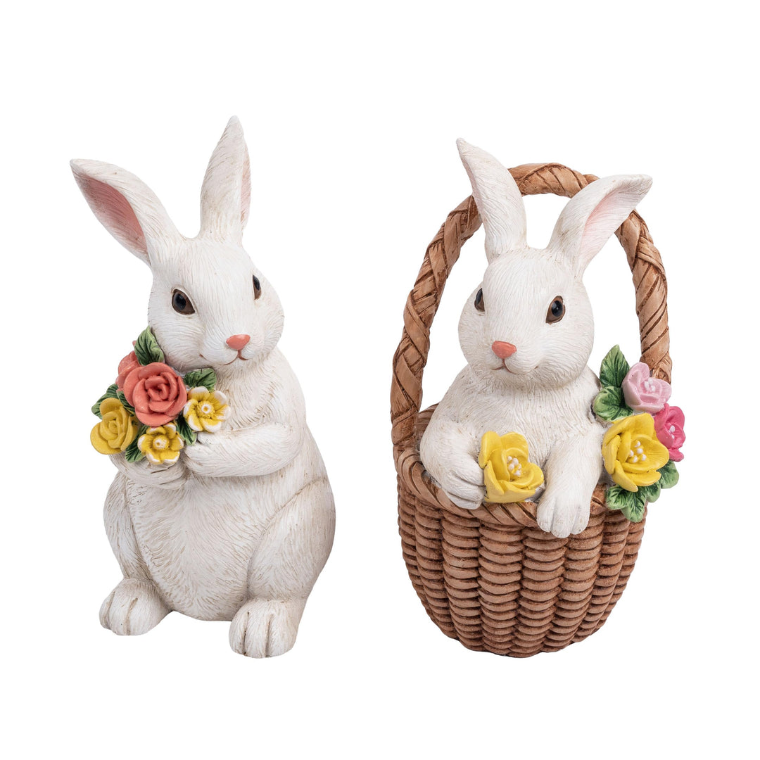 VALERY MADELYN 2 Stück Osterhasen für Osterdeko draussen,Dekohase Harz mit Osterkörbchen Blumen für