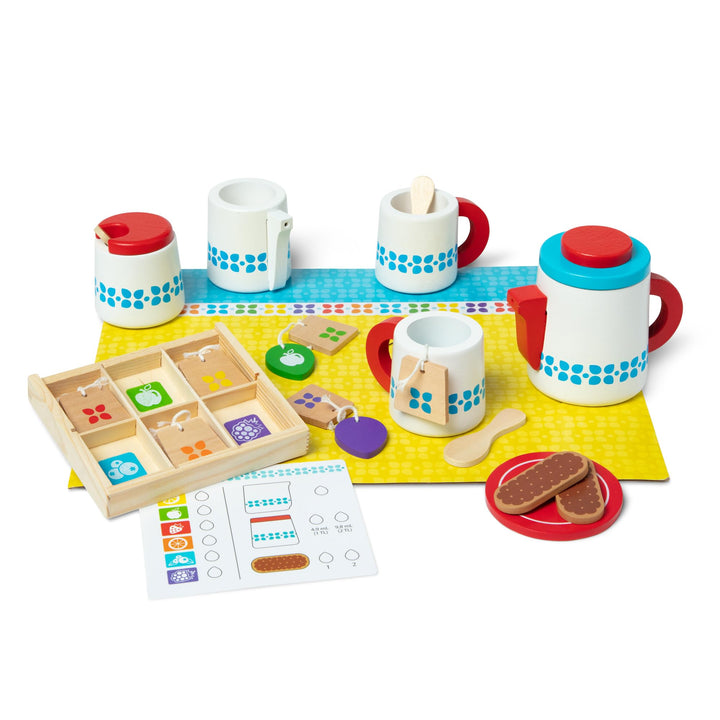 Melissa & Doug Hölzernes Teeservice Zum Ziehenlassen Und Servieren | Rollenspielzeug | Holzspielzeug