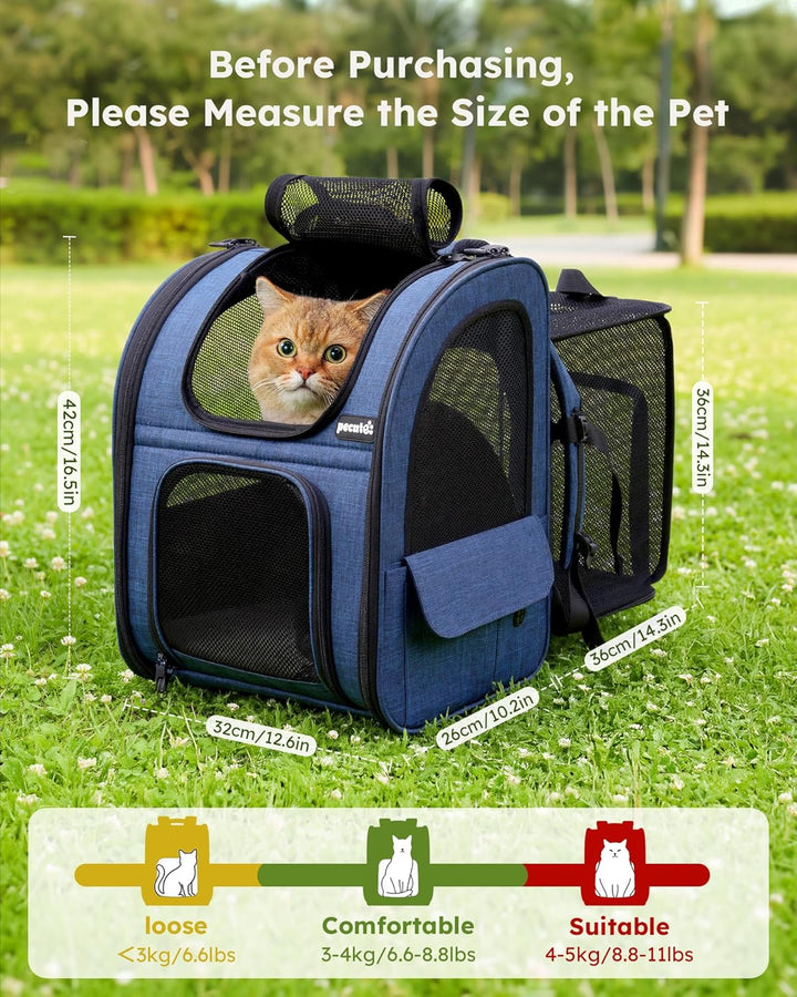 Katzenrucksack Grosse Katzen bis 8kg, Erweiterbar Faltbar, Hunderucksack mit Anti-offener Reissversc