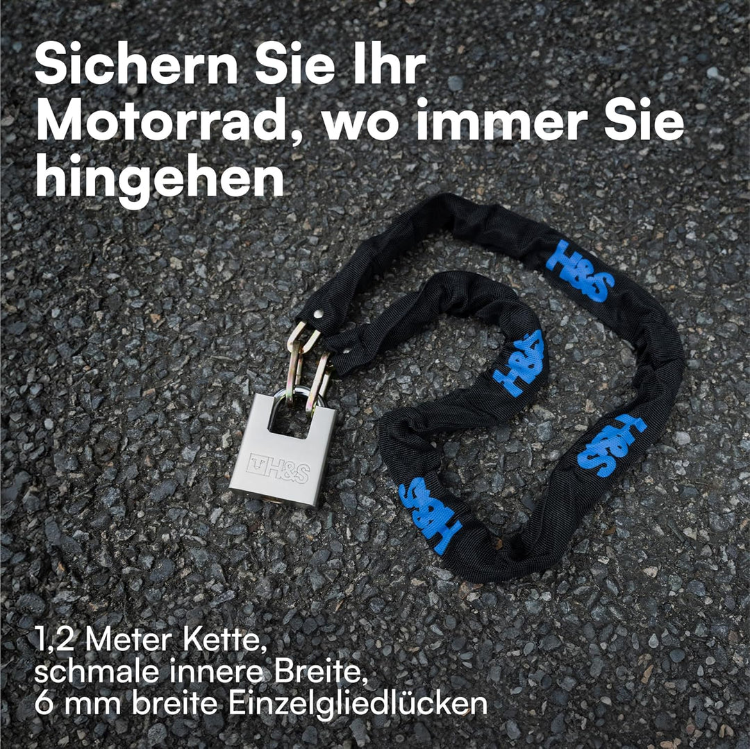 H&S Kettenschloss Motorradschloss - 6mm x 1,2m Kette - Schloss mit 5 Schlüsseln - Fahrradschlösser B