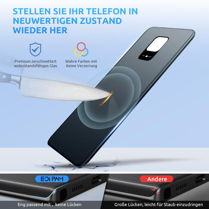 Eonpam Akkudeckel für Xiaomi Redmi Note 9S Rückseite Glas Original Backcover Back Glas Ersatz mit Re