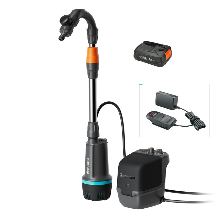 Gardena Akku-Regenfasspumpe 2600 Comfort 18V P4A Ready-To-Use Set Pumpen: Bewässerungsplaner, Stufen