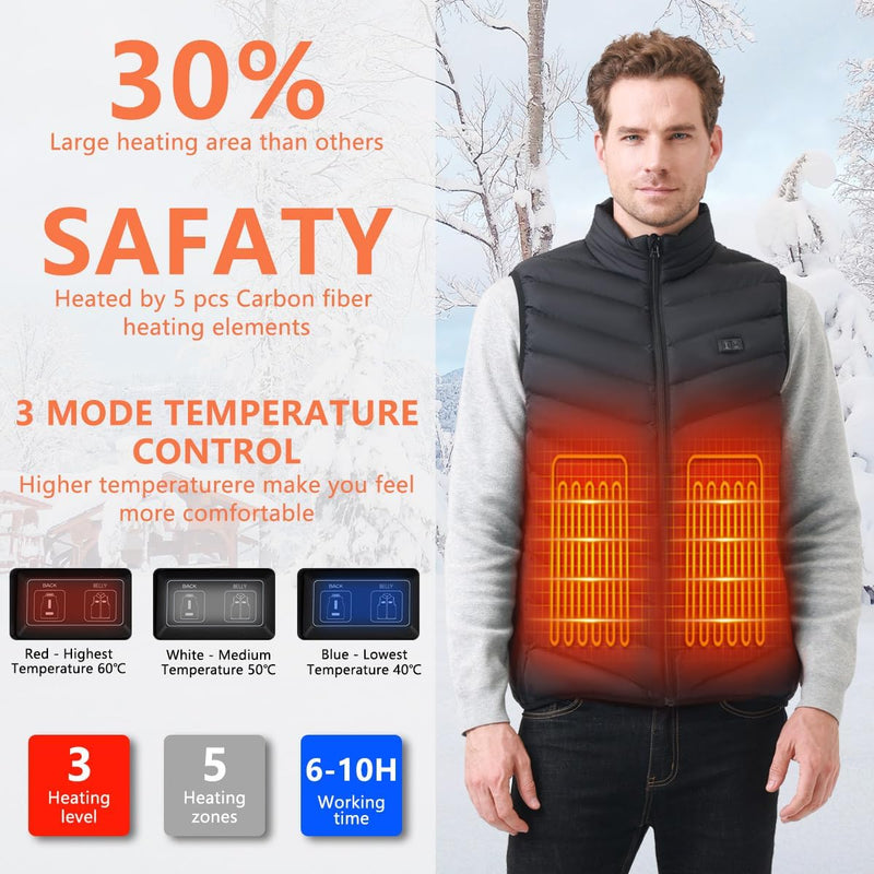 Mincoo Beheizbare Weste für Herren Damen ,Elektrische USB Heizwesten Mit 5V 10000 mAh Akku, Winter W