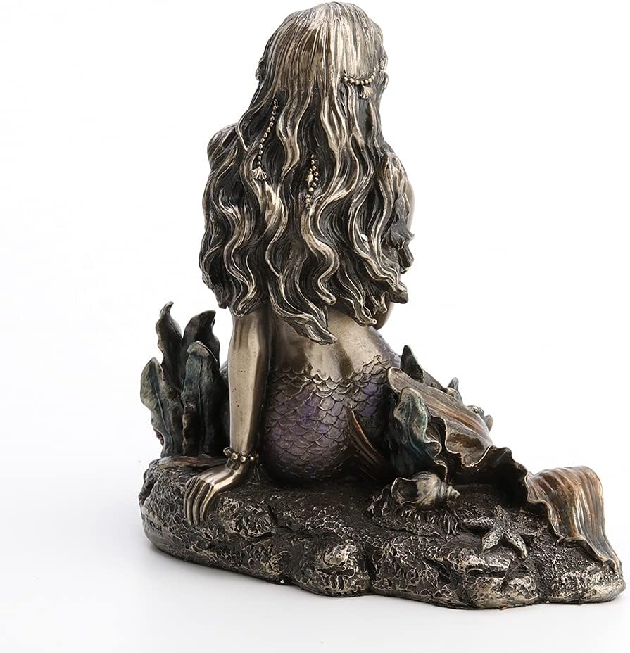 Unbekannt Harz Statuen Enchanted Lied Bronze Finish Meerjungfrau sitzend auf Ocean Boden Statue 14 x