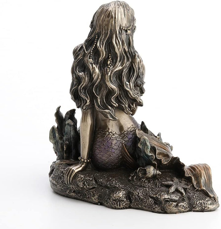 Unbekannt Harz Statuen Enchanted Lied Bronze Finish Meerjungfrau sitzend auf Ocean Boden Statue 14 x