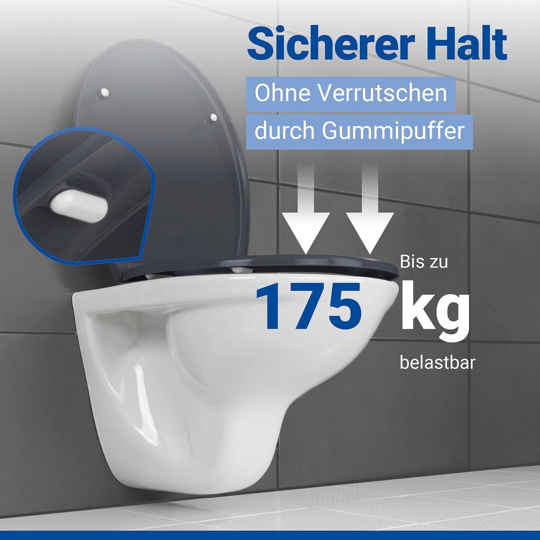 WENKO WC-Sitz Samos Grau, hygienischer Toilettensitz mit Absenkautomatik, mit Fix-Clip Hygiene-Befes