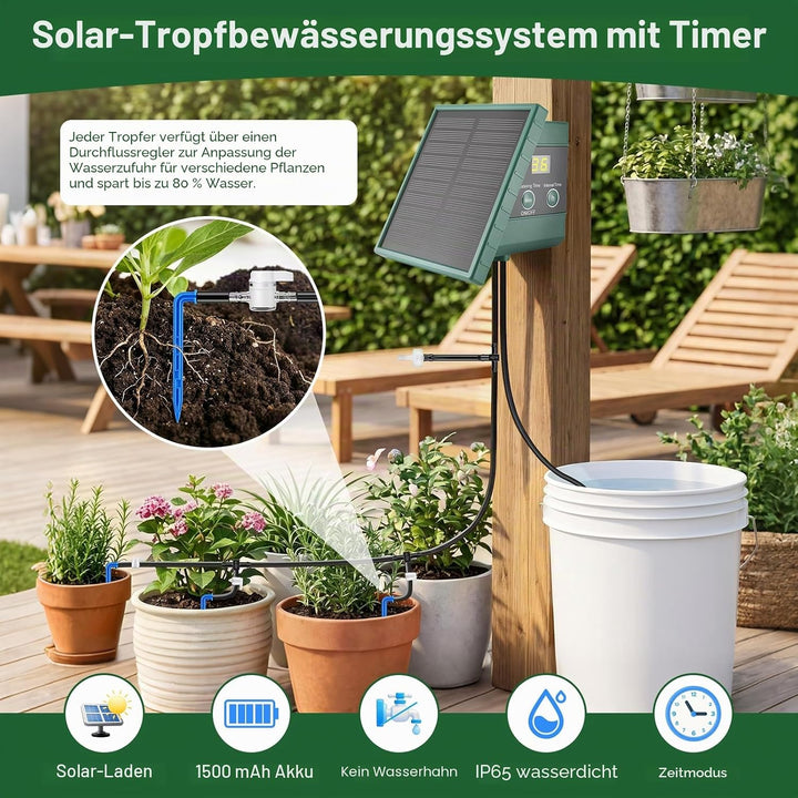 Solar Bewässerungssystem mit Timer, Solar Tröpfchenbewässerung System | Automatische Bewässerung Set