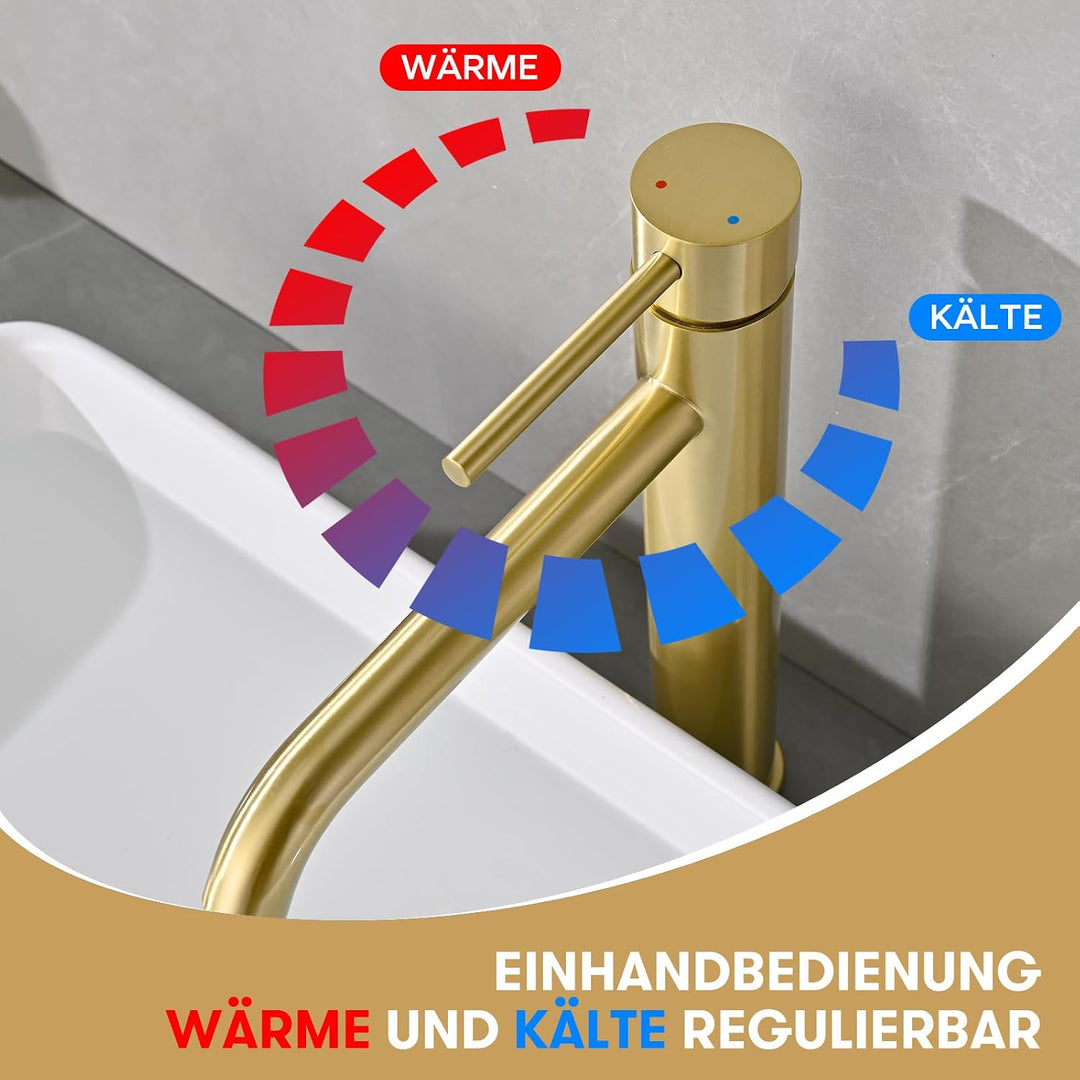 Waschtischarmatur Hoch, DETBOM Wasserhahn Bad-Mischbatterie, Keramischem Ventilkern, Armatur für Was