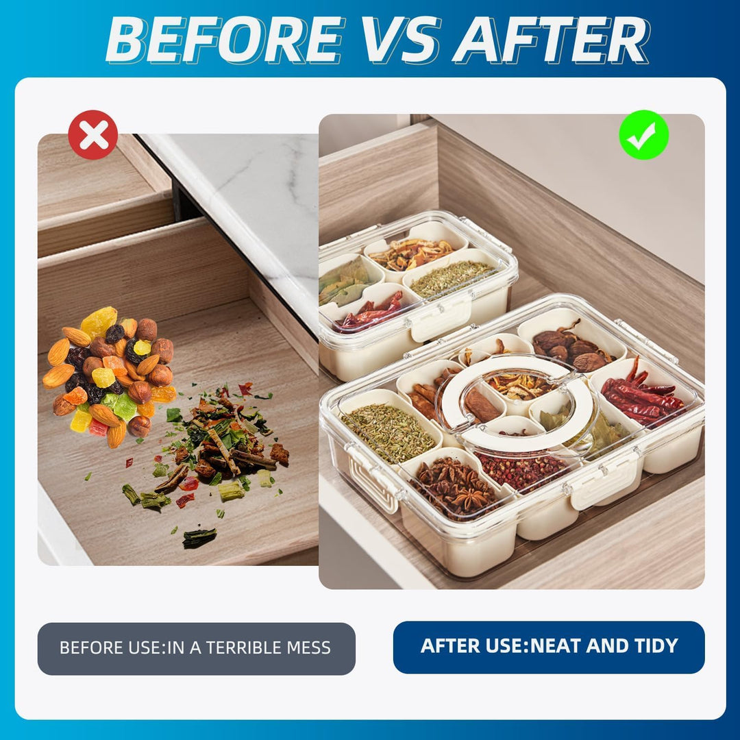 Snackbox mit Fächern Snackteller mit Deckel,Unterteilte Servierplatten für Süssigkeiten, Obst und Le