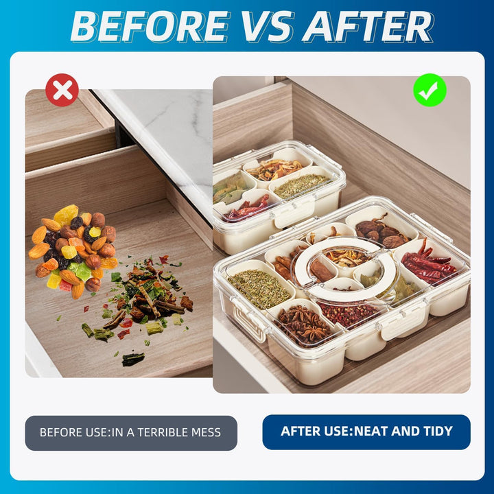 Snackbox mit Fächern Snackteller mit Deckel,Unterteilte Servierplatten für Süssigkeiten, Obst und Le