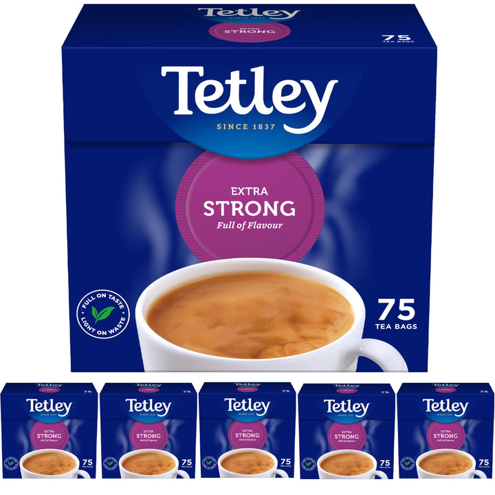Tetley Extra starker Tee, Schwarzer Tee, Packung mit 6 Schachteln, 450 Teebeutel