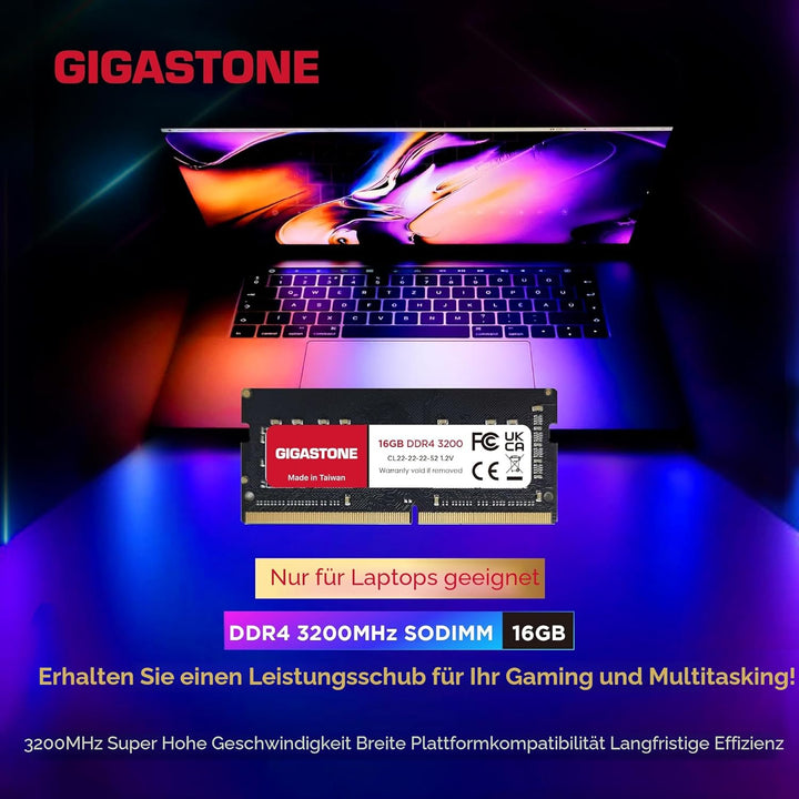 [DDR4 RAM] Gigastone Laptop RAM 16GB DDR4 Ram 16GB DDR4-3200MHz PC4-25600 CL22 1.2V SODIMM 260 Pin/P