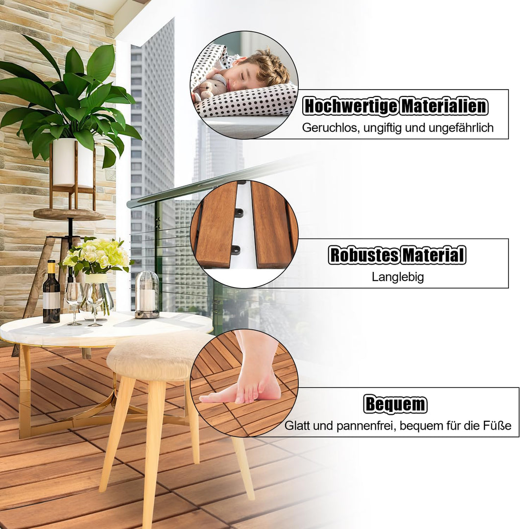 Ansobea Holzfliesen Balkon, Akazienholz 30x30cm Terrassenfliesen 11Stück 1㎡,Terassenboden Aussen,Kli